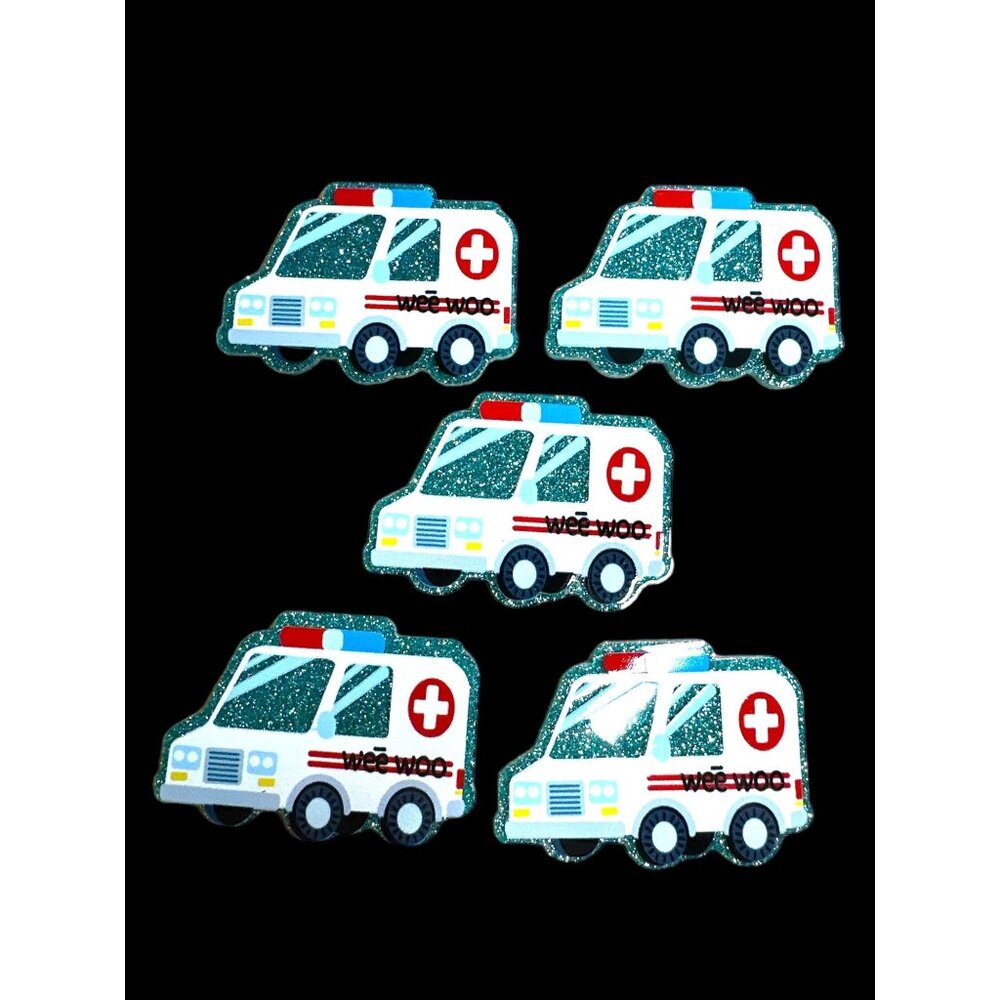 10 pc glitter Ambulance RN Nurse acrylic flat back charm for badge reels keyring